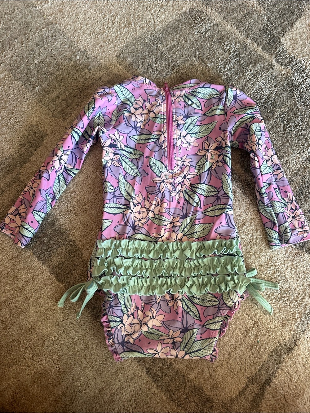 Ruffle Butts Girls' Long-Sleeve Purple Floral Rash Guard Swimsuit - Picture 2 of 8